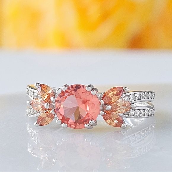 Coral Pink & Peach Gemstone Flower Ring, 925 Sterling Silver Charmed Aroma 2019 - Picture 4 of 4